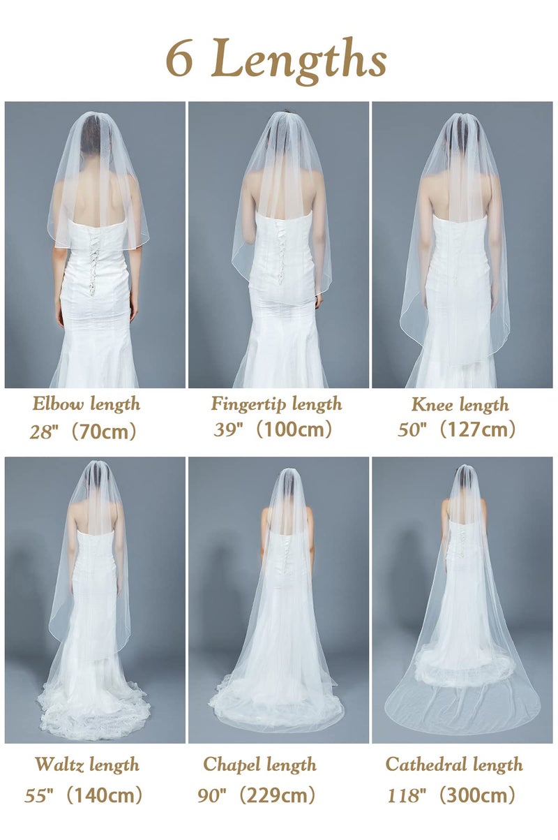 BEAUTELICATE Wedding Bridal Veil with Comb 1 Tier Cut Edge Veil - Image 4